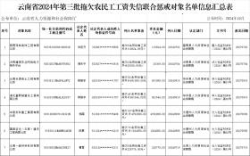 曝光！云南公布2024年第三批拖欠农民工工资失信联合惩戒对象名单